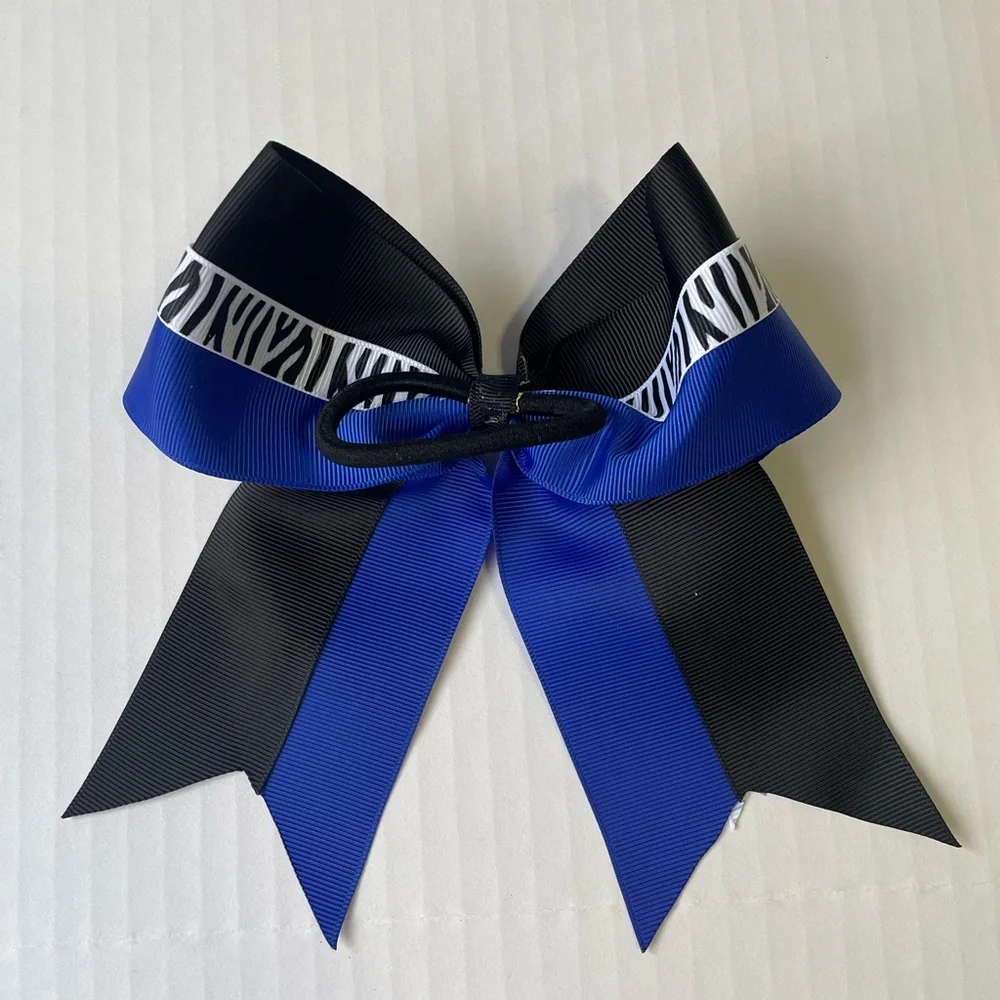 5 Piece 7 inch Zebra Animal Print Pony Tail Cheer Bows